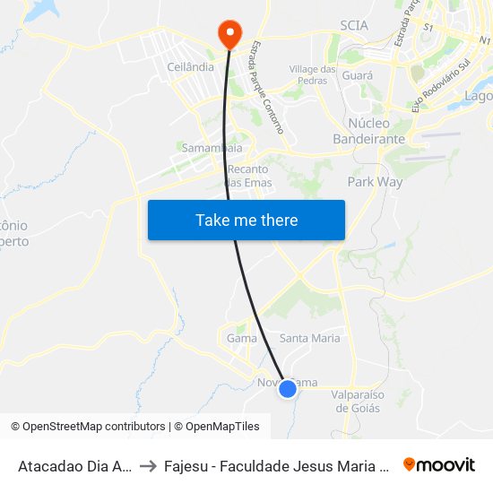 Atacadao Dia A Dia to Fajesu - Faculdade Jesus Maria E José map