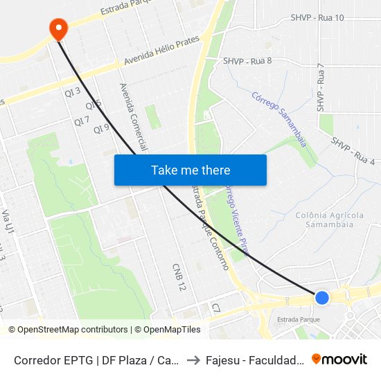 Corredor EPTG | DF Plaza / Carrefour / Sam's Club (Sentido Tag.) to Fajesu - Faculdade Jesus Maria E José map