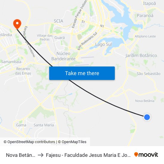 Nova Betânia to Fajesu - Faculdade Jesus Maria E José map