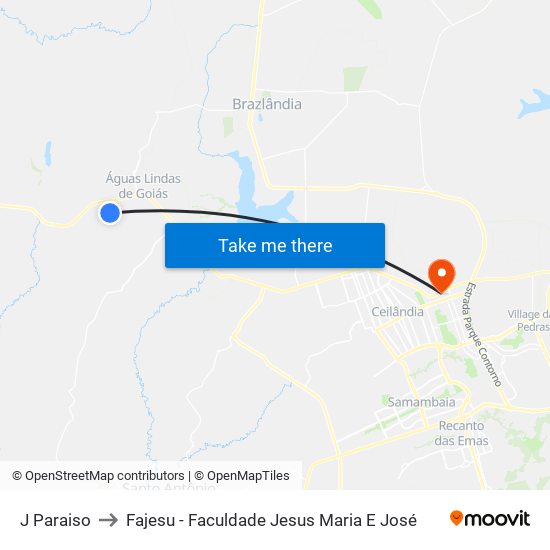 J Paraiso to Fajesu - Faculdade Jesus Maria E José map