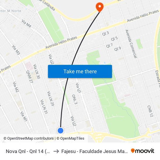 Nova Qnl - Qnl 14 (Detran) to Fajesu - Faculdade Jesus Maria E José map