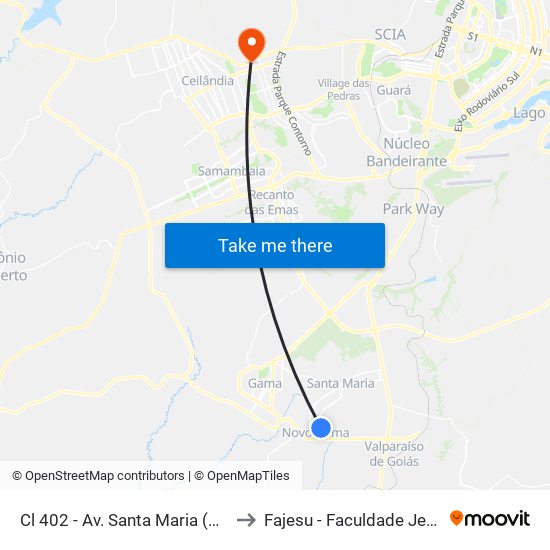 Cl 402 - Av. Santa Maria (Parada Do Terminal) to Fajesu - Faculdade Jesus Maria E José map