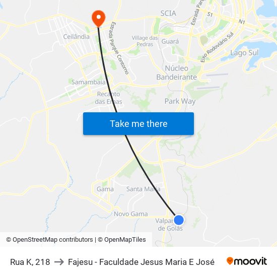 Rua K, 218 to Fajesu - Faculdade Jesus Maria E José map