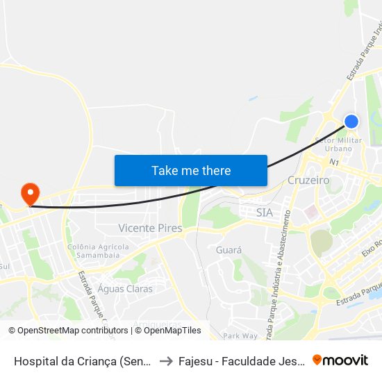 Hospital da Criança (Sentido Rod.P.Piloto) to Fajesu - Faculdade Jesus Maria E José map