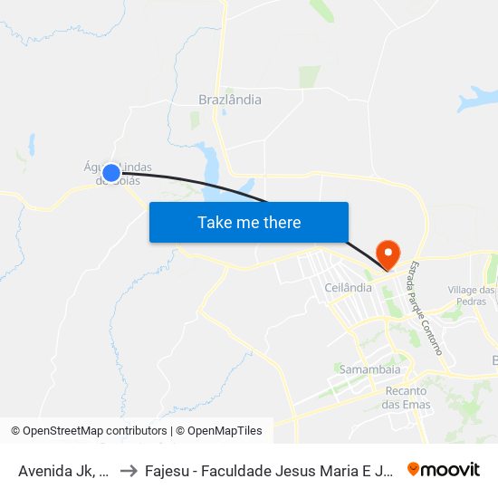 Avenida Jk, 22 to Fajesu - Faculdade Jesus Maria E José map
