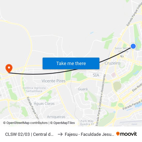 CLSW 02/03 | Central de Vendas Brasal to Fajesu - Faculdade Jesus Maria E José map