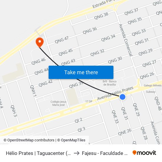 Taguacenter | CIRCULARES SENTIDO VOLTA to Fajesu - Faculdade Jesus Maria E José map