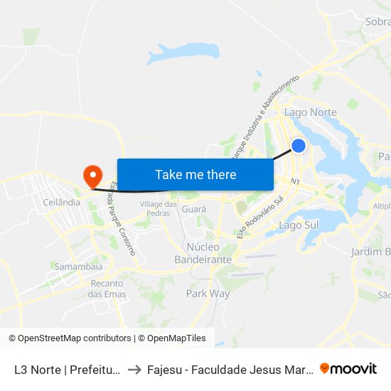 L3 Norte | Prefeitura UnB to Fajesu - Faculdade Jesus Maria E José map