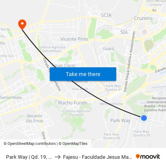 Park Way | Qd. 19, Conj. 1 to Fajesu - Faculdade Jesus Maria E José map