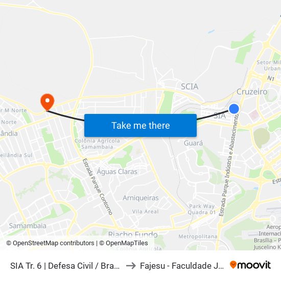SIA Tr. 6 | Defesa Civil / Brasília Segurança / CEAM to Fajesu - Faculdade Jesus Maria E José map