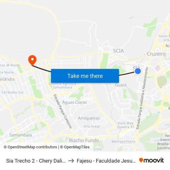 Sia Trecho 2 - Chery Dali/Praça Capital to Fajesu - Faculdade Jesus Maria E José map
