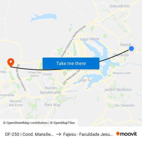 DF-250 | Cond. Mansões Entre Lagos to Fajesu - Faculdade Jesus Maria E José map