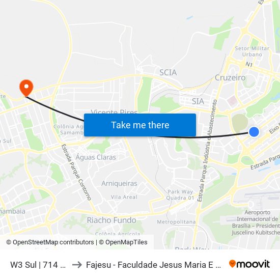 W3 Sul | 714 Sul to Fajesu - Faculdade Jesus Maria E José map