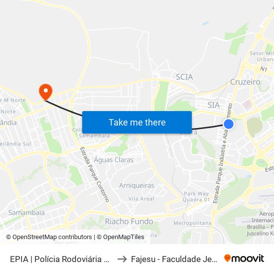 EPIA | Polícia Rodoviária Federal / NOVACAP to Fajesu - Faculdade Jesus Maria E José map