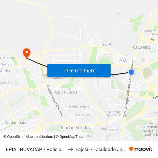 EPIA | NOVACAP / Polícia Rodoviária Federal to Fajesu - Faculdade Jesus Maria E José map