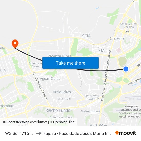 W3 Sul | 715 Sul to Fajesu - Faculdade Jesus Maria E José map