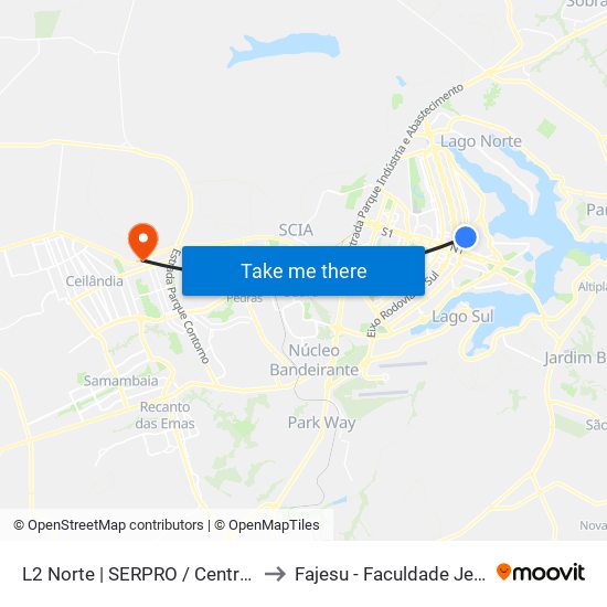 L2 Norte | SERPRO / Centro Cultural de Brasília to Fajesu - Faculdade Jesus Maria E José map