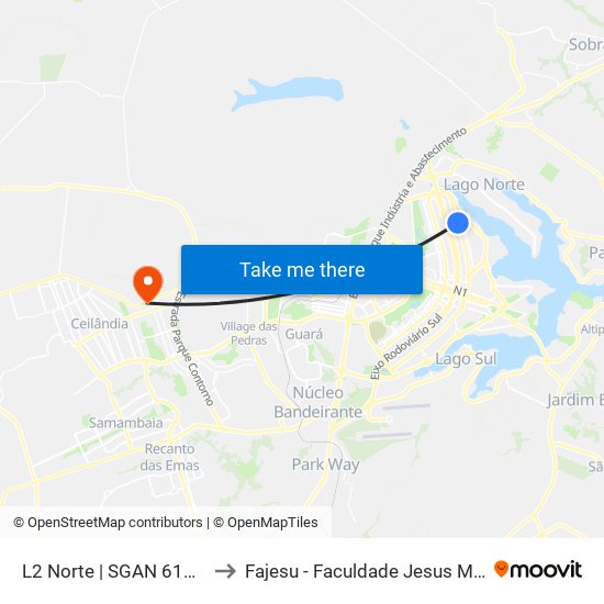 L2 Norte | SGAN 611 (CEI 01) to Fajesu - Faculdade Jesus Maria E José map