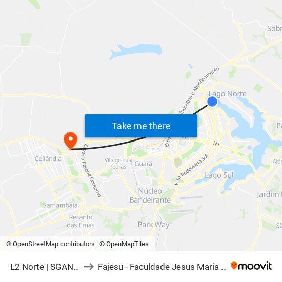 L2 Norte | SGAN 614 to Fajesu - Faculdade Jesus Maria E José map