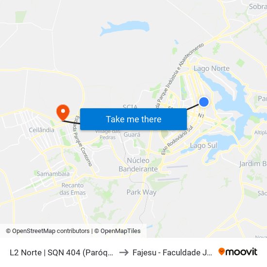 L2 Norte | SQN 404 (Paróquia São José Operário) to Fajesu - Faculdade Jesus Maria E José map