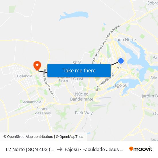 L2 Norte | SQN 403 (BIG BOX) to Fajesu - Faculdade Jesus Maria E José map
