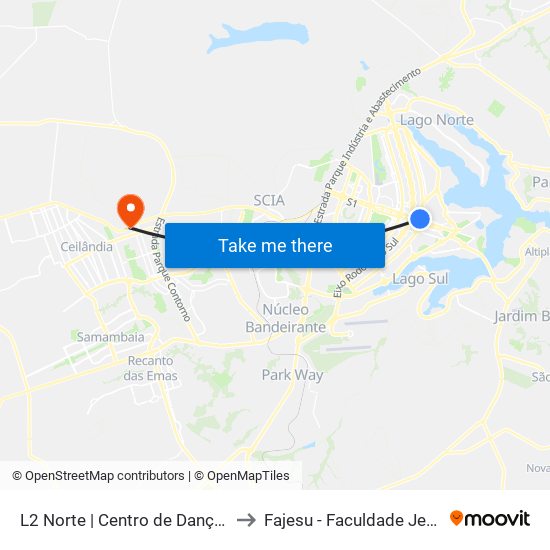 L2 Norte | Centro de Dança do DF / Petrobrás to Fajesu - Faculdade Jesus Maria E José map