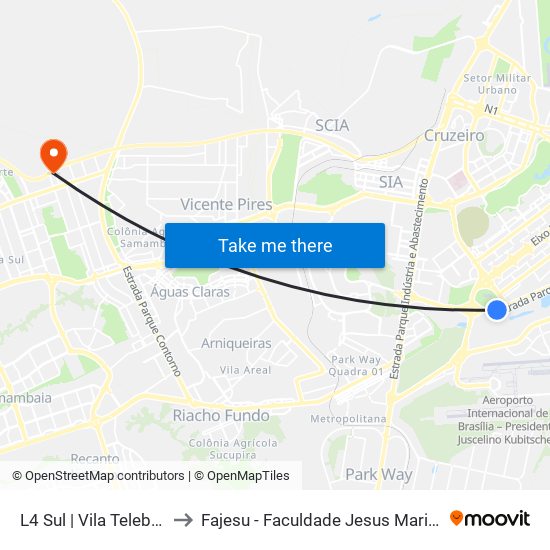 L4 Sul | Vila Telebrasília to Fajesu - Faculdade Jesus Maria E José map