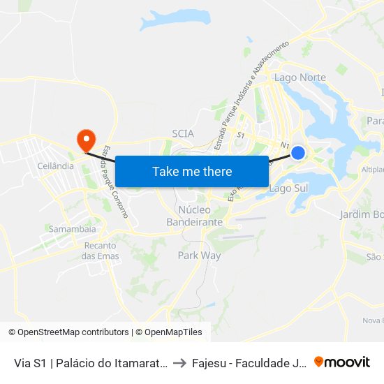 Via S1 | Palácio do Itamaraty / Congresso Nacional to Fajesu - Faculdade Jesus Maria E José map