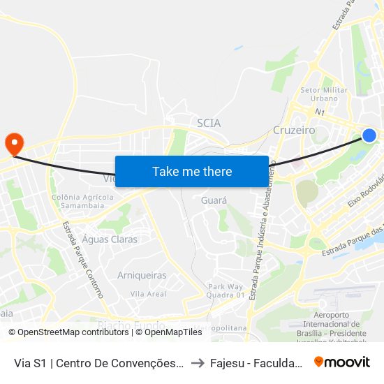 Via S1 | Centro De Convenções / Estádio / Ginásio / Clube Do Choro to Fajesu - Faculdade Jesus Maria E José map