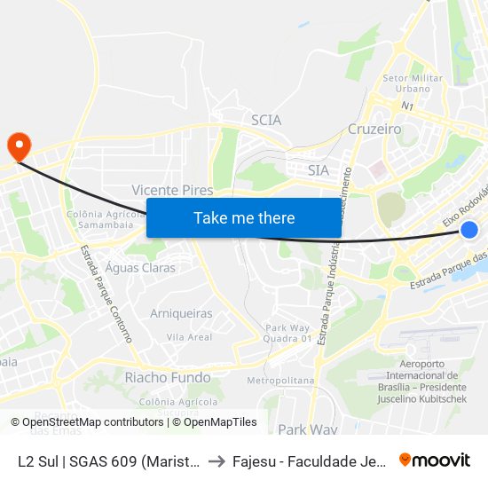 L2 Sul | SGAS 609 (Maristinha / McDonald's) to Fajesu - Faculdade Jesus Maria E José map
