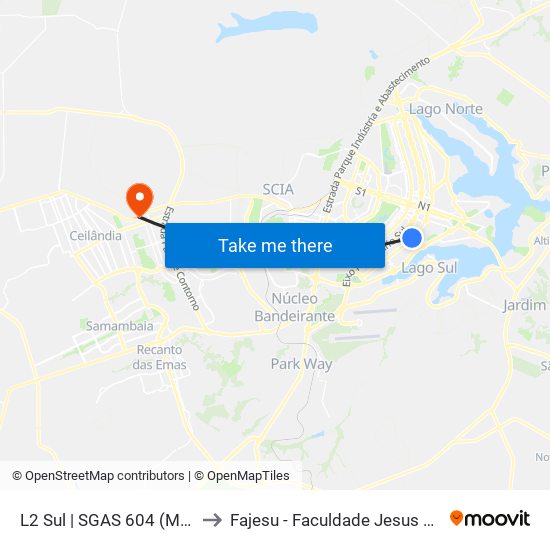 L2 Sul | SGAS 604 (McDonald's) to Fajesu - Faculdade Jesus Maria E José map