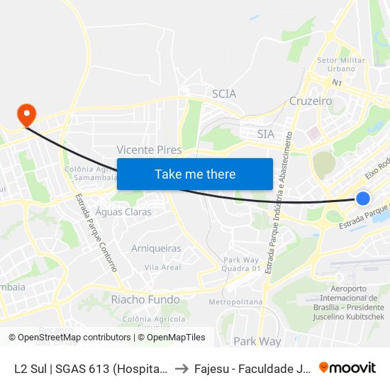 L2 Sul | SGAS 613 (Hospital Sírio Libanês / HOME) to Fajesu - Faculdade Jesus Maria E José map