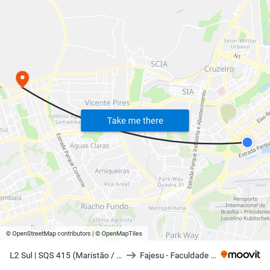 L2 Sul | SQS 415 (Maristão / Paróquia Sagrado Coração) to Fajesu - Faculdade Jesus Maria E José map