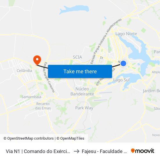 Via N1 | Comando do Exército / Marinha / Aeronáutica to Fajesu - Faculdade Jesus Maria E José map