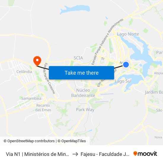 Via N1 | Ministérios de Minas e Energia / Turismo to Fajesu - Faculdade Jesus Maria E José map
