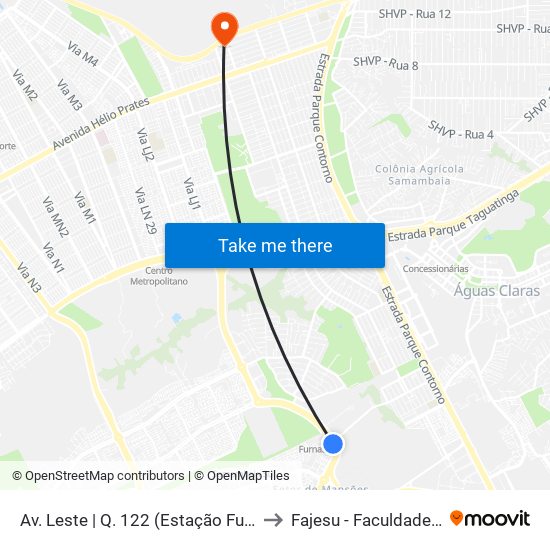 Av. Leste | Q. 122 (Estação Furnas / Ifb / Melhor Atacadista) to Fajesu - Faculdade Jesus Maria E José map