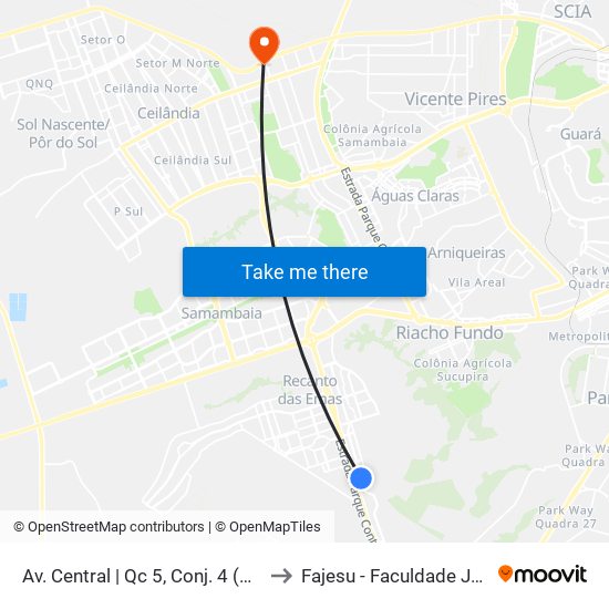 Av. Central | Qc 5, Conj. 4 (Galeria Dahriah Center) to Fajesu - Faculdade Jesus Maria E José map