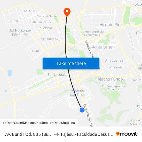 Av. Buriti | Qd. 805 (Superm. Euro) to Fajesu - Faculdade Jesus Maria E José map