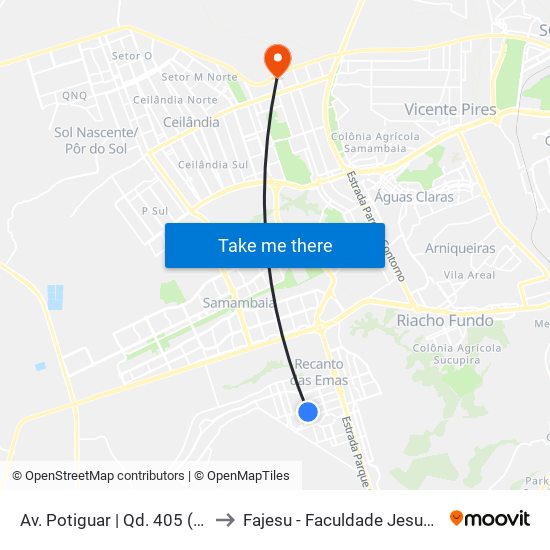 Av. Potiguar | Qd. 405 (West Carnes) to Fajesu - Faculdade Jesus Maria E José map