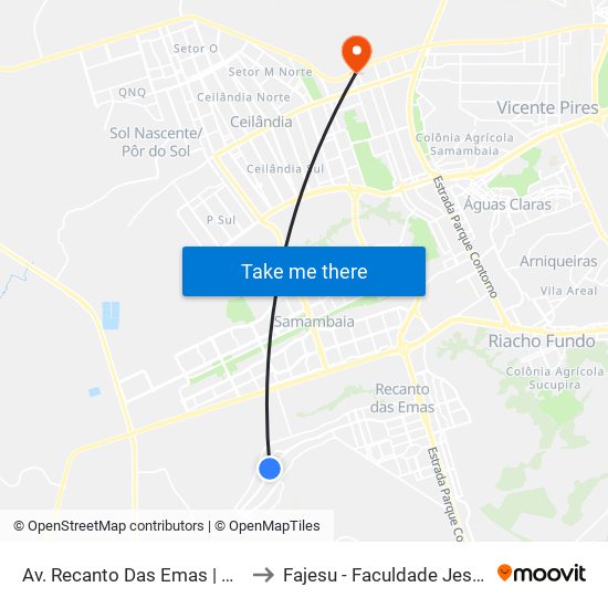 Av. Recanto Das Emas | Qd. 113 (Cef 113) to Fajesu - Faculdade Jesus Maria E José map