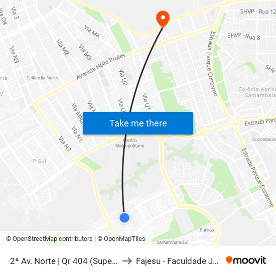 2ª Av. Norte | Qr 404 (Superbom Supermercado) to Fajesu - Faculdade Jesus Maria E José map