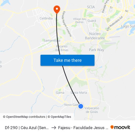 Df-290 | Céu Azul (Sentido Br-040) to Fajesu - Faculdade Jesus Maria E José map