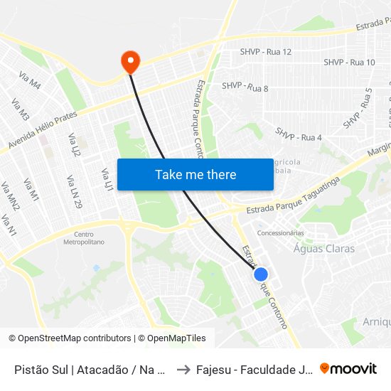 Pistão Sul | Atacadão / Na Hora / Leonardo Da Vinci to Fajesu - Faculdade Jesus Maria E José map