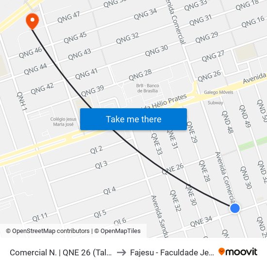 Comercial N. | QNE 26 (Talismã Supermercado) to Fajesu - Faculdade Jesus Maria E José map