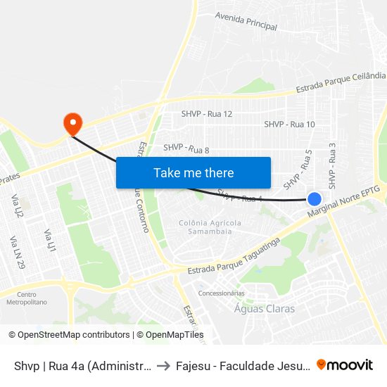Shvp | Rua 4a (Administração Regional) to Fajesu - Faculdade Jesus Maria E José map