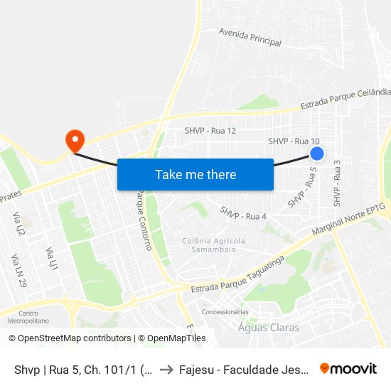 Shvp | Rua 5, Ch. 101/1 (Panif. Bonanza) to Fajesu - Faculdade Jesus Maria E José map