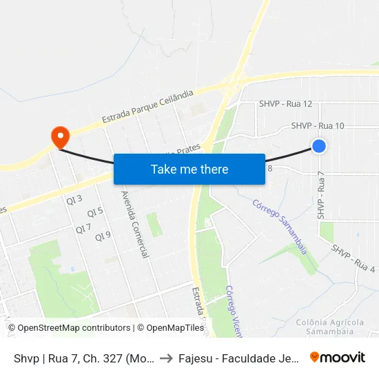 Shvp | Rua 7, Ch. 327 (Montana Autopeças) to Fajesu - Faculdade Jesus Maria E José map