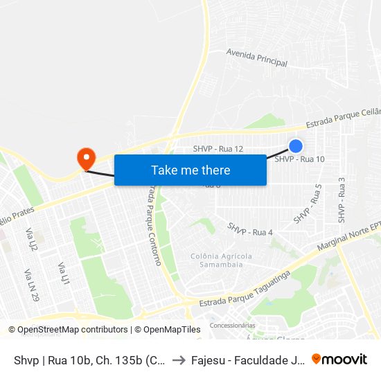 Shvp | Rua 10b, Ch. 135b (Capela / Fazendinha Bsb) to Fajesu - Faculdade Jesus Maria E José map