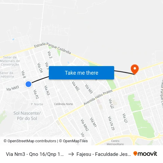 Via Nm3 - Qno 16/Qnp 19 (Praça Da Bíblia) to Fajesu - Faculdade Jesus Maria E José map