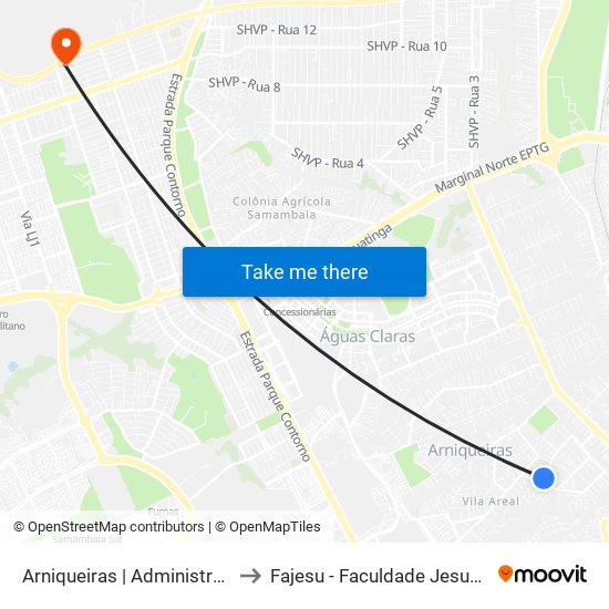 Arniqueiras | Administração Regional to Fajesu - Faculdade Jesus Maria E José map